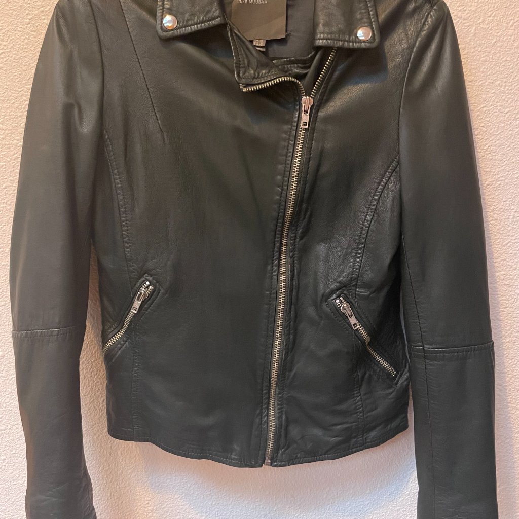 Muuba Carmon Zip Biker Leather Jacket (Dark Green, Size Us 6)